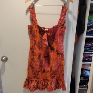 FARM Rio Orange Pink Floral Midi Dress